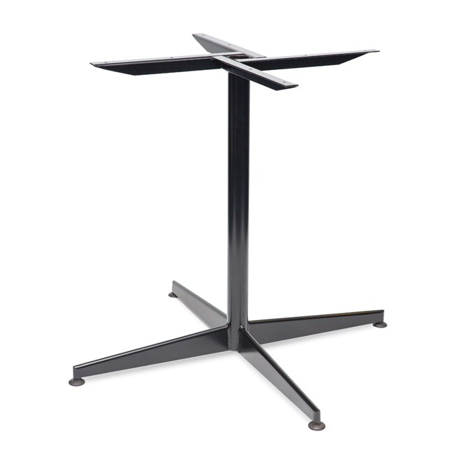 Black 4-leg wide table base with cross-style top plate, designed for commercial hospitality use in dining areas, cafés, bistros, and restaurants. Offers stable support for square or round tabletops.