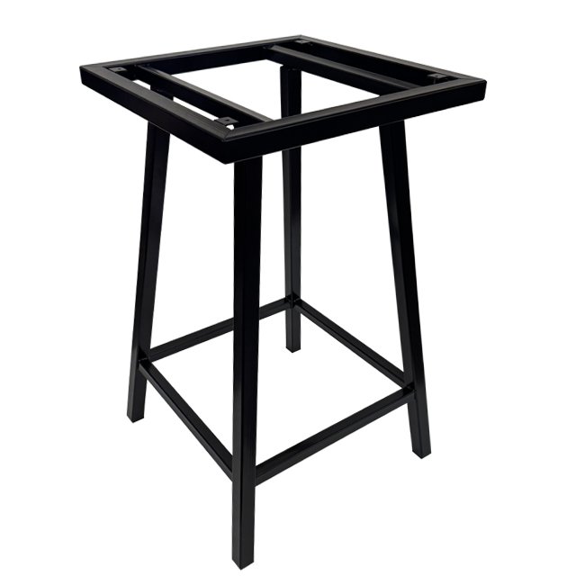 Locally made high bar table frame with a fully welded black steel construction, designed for hospitality venues such as bistros, pubs, and sports bars. Ideal for supporting bar-height dining tables in commercial settings.