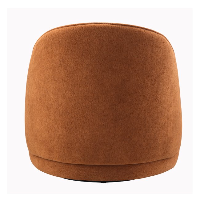 Curved back lounge chair in rich terracotta fabric with plush cushioning and a rounded base – a stylish, commercial-grade seating option built for durability in commercial hotels, lobbies, lounge or reception areas
