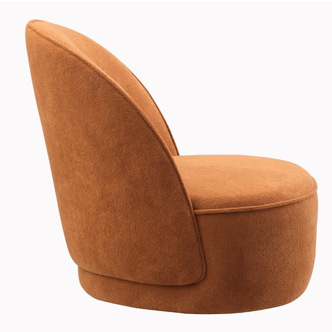 Curved back lounge chair in rich terracotta fabric with plush cushioning and a rounded base – a stylish, commercial-grade seating option built for durability in commercial hotels, lobbies, lounge or reception areas