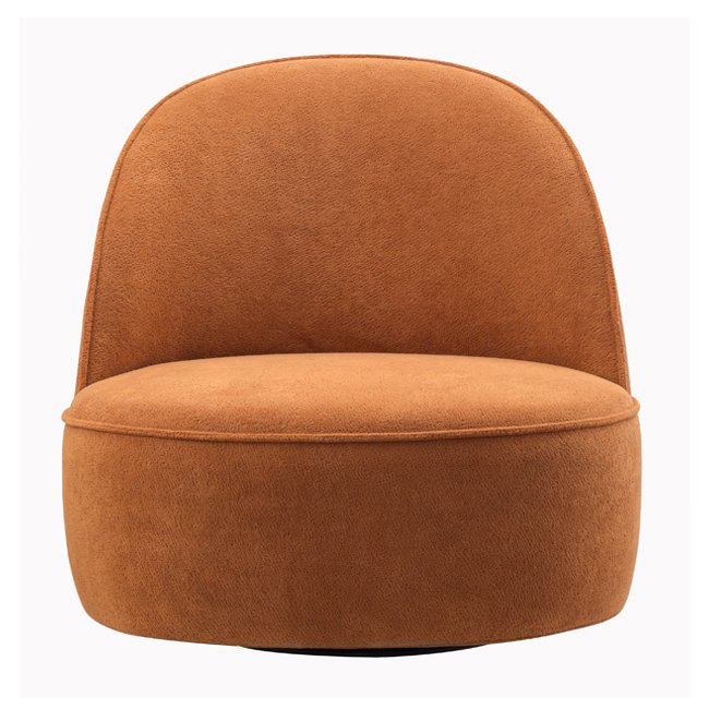 Curved back lounge chair in rich terracotta fabric with plush cushioning and a rounded base – a stylish, commercial-grade seating option built for durability in commercial hotels, lobbies, lounge or reception areas