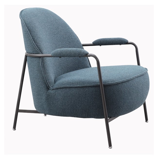 Modern blue lounge chair with curved backrest, textured upholstery, and cushioned metal armrests – a durable, commercial-grade seating solution ideal for commercial venues including hotels, pubs, gaming rooms, hospitality lounges, waiting areas, lobbies or reception areas