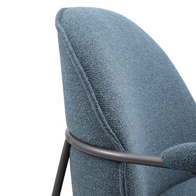 Modern blue lounge chair with curved backrest, textured upholstery, and cushioned metal armrests – a durable, commercial-grade seating solution ideal for commercial venues including hotels, pubs, gaming rooms, hospitality lounges, waiting areas, lobbies or reception areas